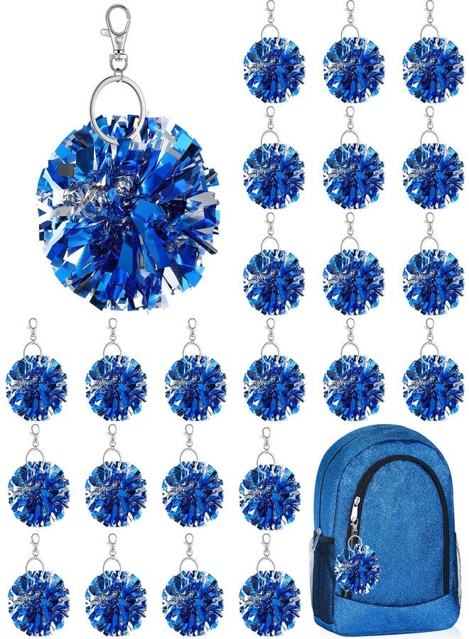 Remuuly 20 Pcs Cheer Pom Pom Keychain Cheerleader Gifts Cheerleading Keyring Charm Foil with Keychain Hooks for Women Accessories (Blue Silver) - Image 1